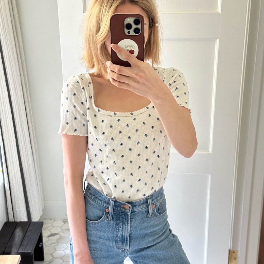 Pointelle Squareneck Top